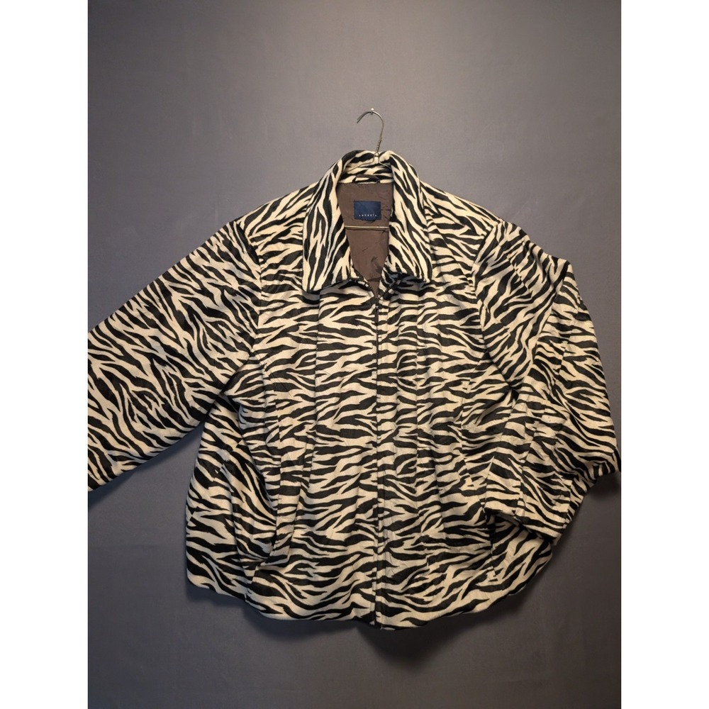 Venezia Faux Fur Jacket Womens XL Black White Zebra Print Full Zip Short Coat